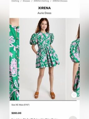 XiRENA Aurie Floral Puff-Sleeve Mini Dress - Green & Pink - XS